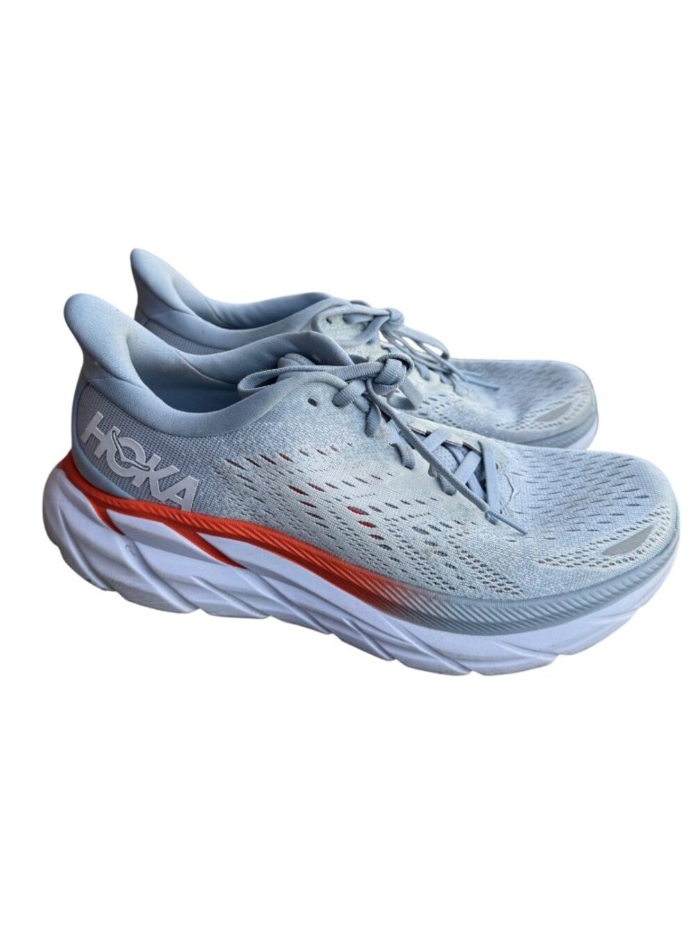 Hoka One One Womens Clifton 8 Running Shoes 8B Light Blue Orange White NO INSOLE